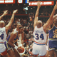 Charles Barkley guards Karl Malone. (Photo credit: George Widman/AP)